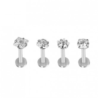 NOVPEAK 16G CZ Gem Clear Crystal Stainless Steel Star / Love / Square / Round Shape Tragus Lip Labret Rings Monroe Ear