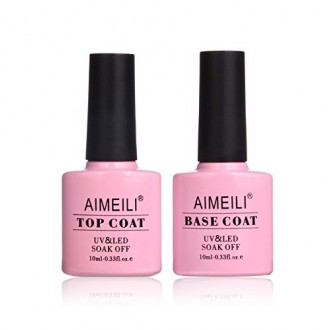 AIMEILI Soak Off Gel UV LED Nail Polish - Base et No Wipe Kit Top Coat Set 10ml