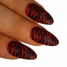 Bling Art Stiletto False Nails Fake Acrylic Red Black 24 Full Cover Medium Tips UK