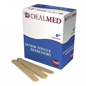 Tongue principal Dealmed Abaisse, non stérile, 6 pouces 500 Count