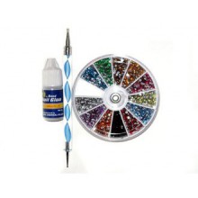 2400pcs 3d Adoré Nail Art Round Rhinestone Gems roue avec Dotting Outil et Kit Art colle à ongles par Adoré