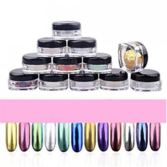 AMA (TM) 12 couleurs Nail Glitter Powder Shinning Nail Mirror Chrome Poudre Fard à paupières Maquillage Nail Art DIY Pigment pou