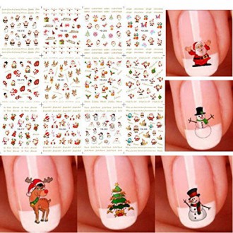 Bhbuy Navidad Halloween para las uñas Pegatinas copos de nieve etiquetas del clavo lindo de los muñecos de nieve en 3D