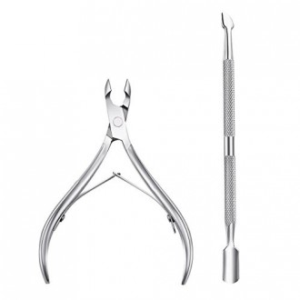 Cuticle Nipper with Cuticle Pusher- Professional Grade Stainless Steel Cuticle Remover and Cutter - Durable Manicure and