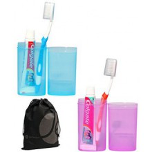 JAVOedge 2 Bundle Pack de bleu et rose Facile clip Compact Voyage Brosse à dents et Holder Dentifrice plus bonus sac de rangemen