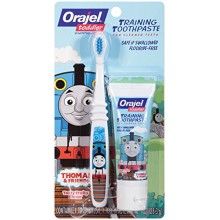 Orajel Thomas y Amigos Fluoruro-libre de pasta de dientes con cepillo de dientes, Formación Tooty con sabor a fruta, 1.0 Oz